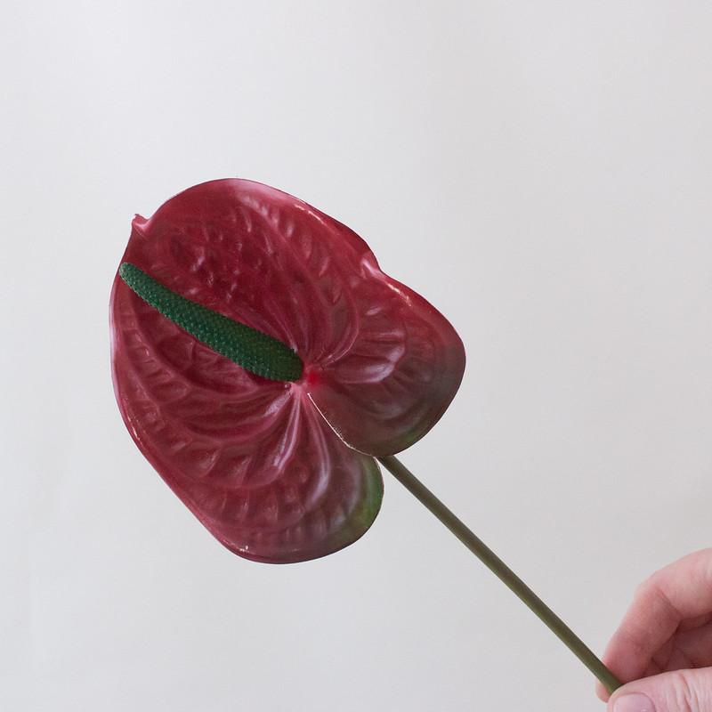 Faux Silk Burgundy Red Anthurium Tropical Flower | Flower Moxie