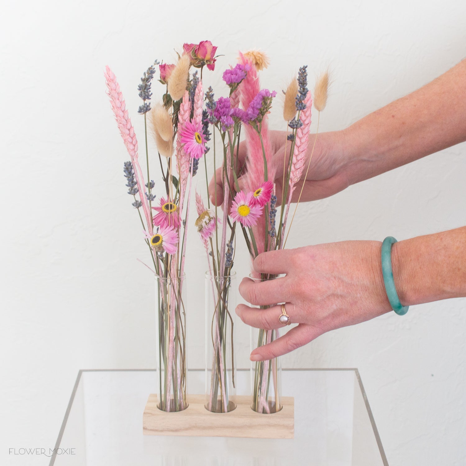 Pink Dried Flower Bud Vase Set