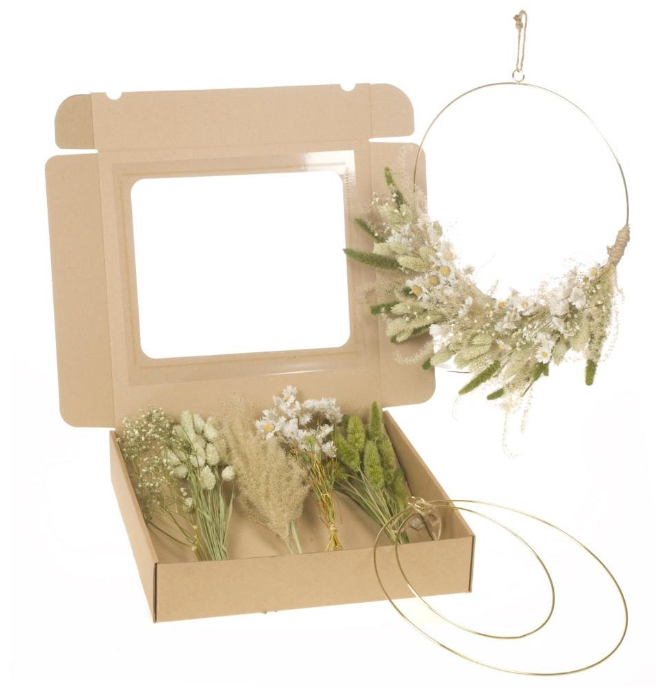 diy green and white dried flower wreath kit