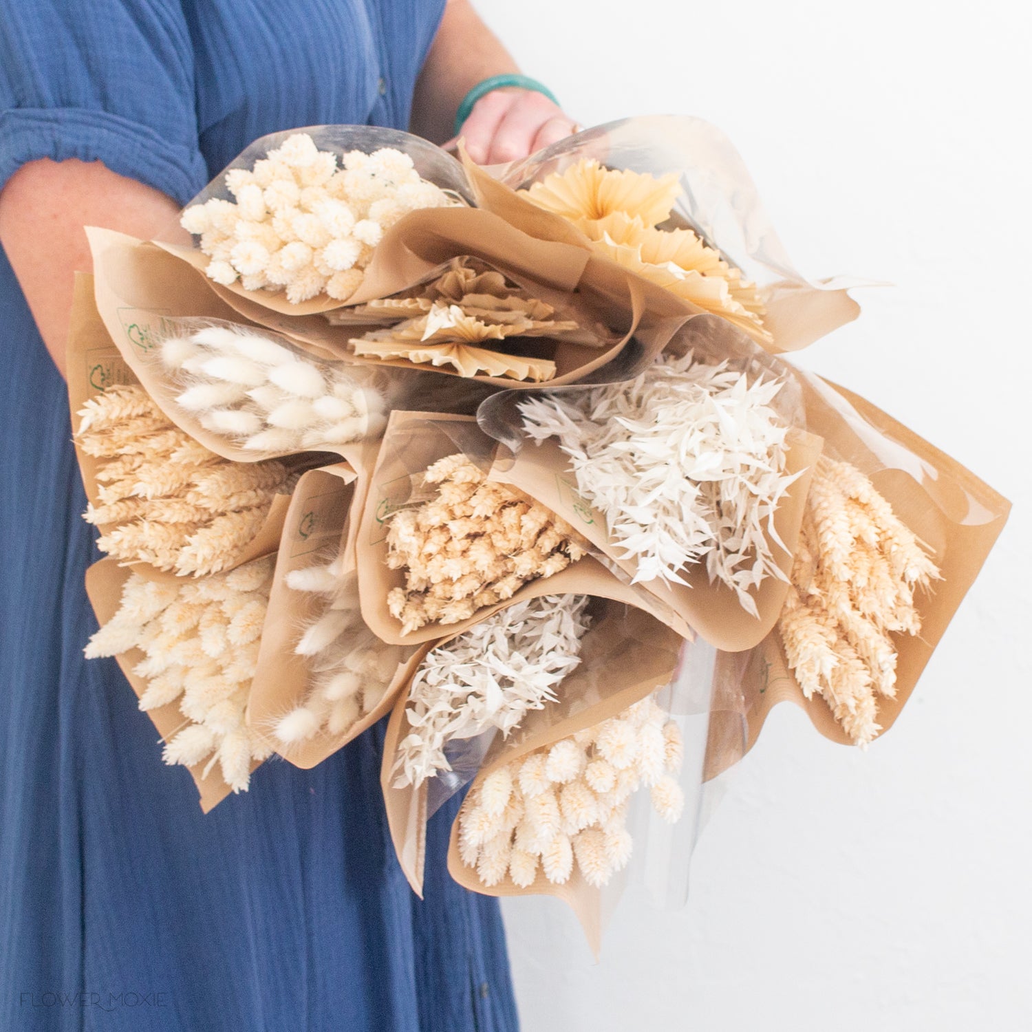 bleached white dried flower bouquet
