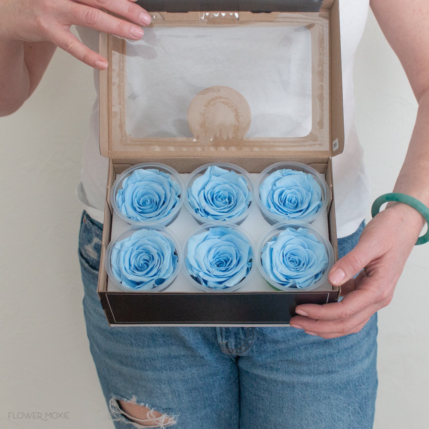 blue preserved roses