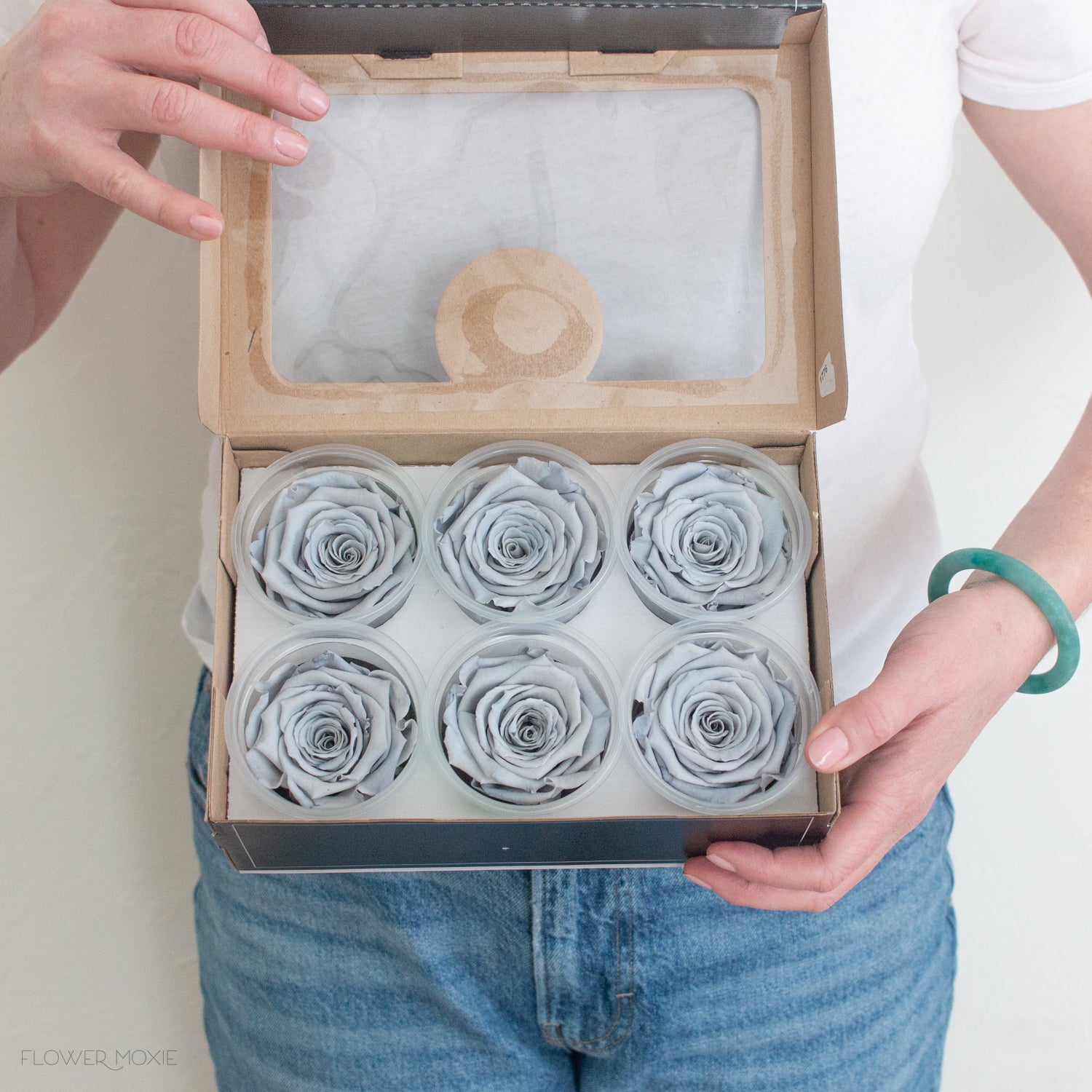 pale blue preserved roses