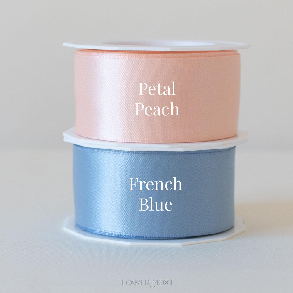 petal peach and french blue satin ribbon