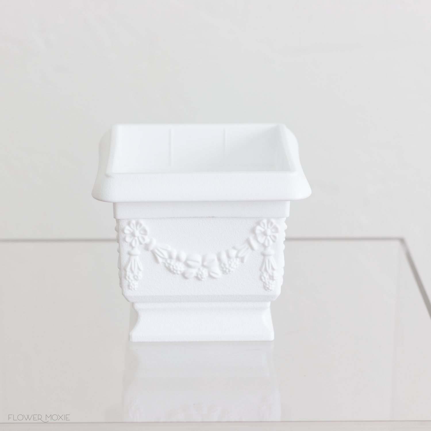White Pedestal Plastic Vase with Scroll Detail Success